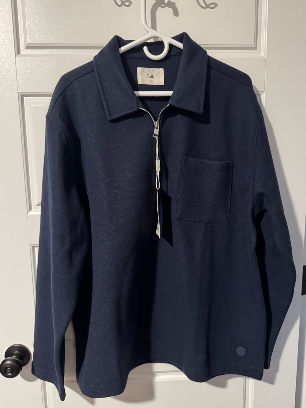 NWT Folk Geldof Quarter-Zip Pullover Sweater Jacket, Navy Blue, Size Large